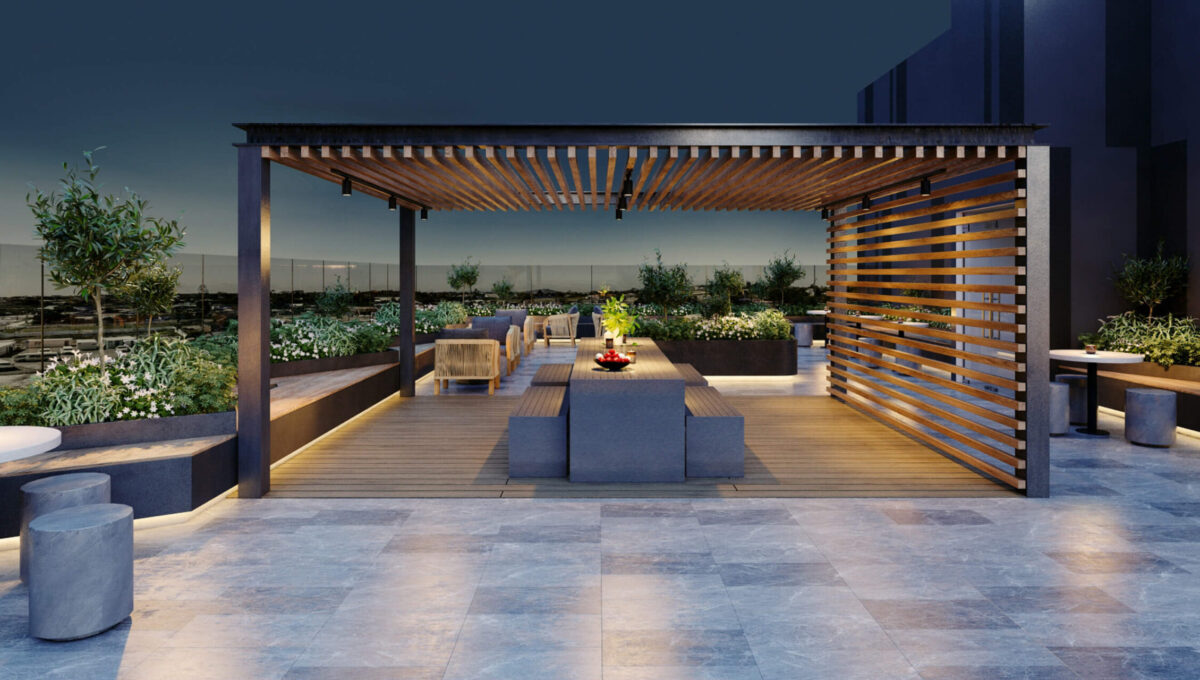 Roof Terrace - Night - Elevation Northcote Apartments
