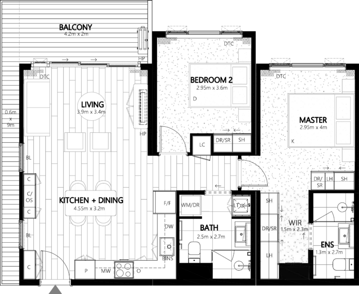 Onewa 305 Apartment Floor Plan - Elevation Northcote