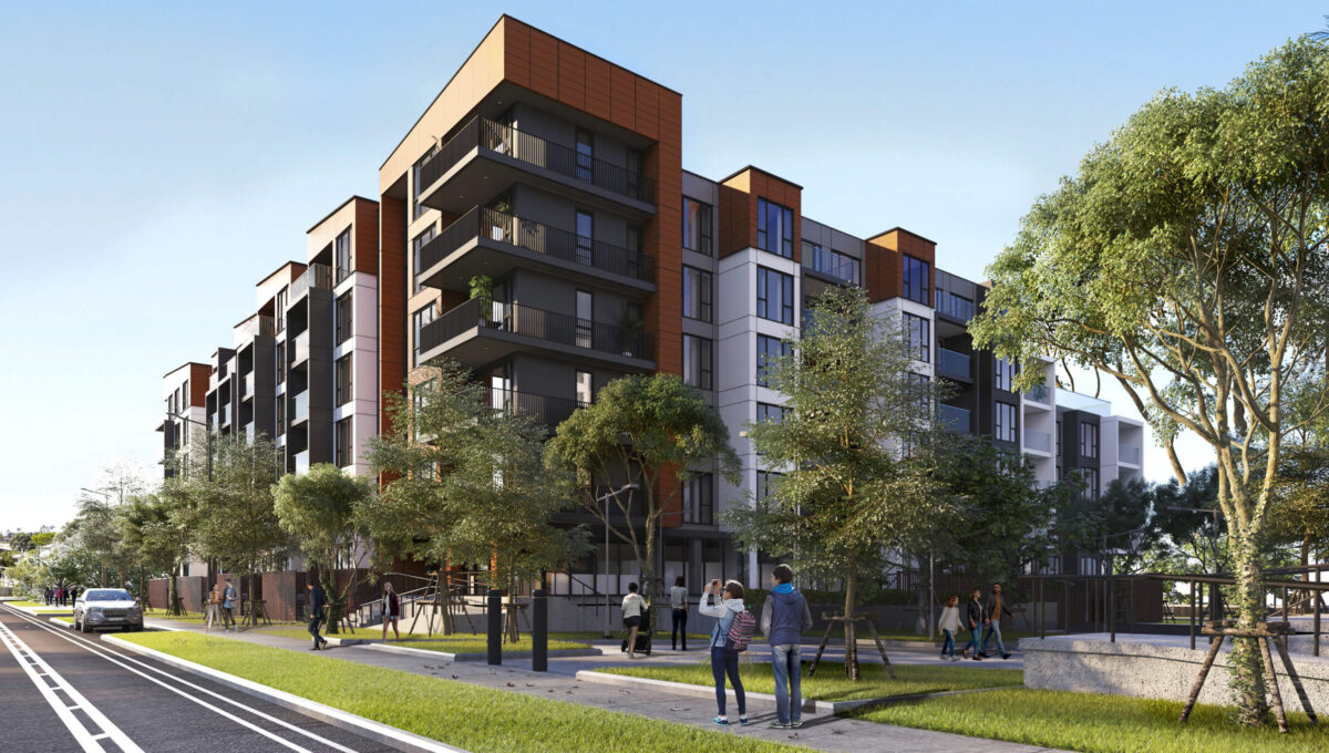 Exterior Corner View - Elevation Northcote Apartments